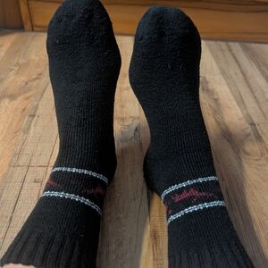 Black Crew Socks with Red and White Accents